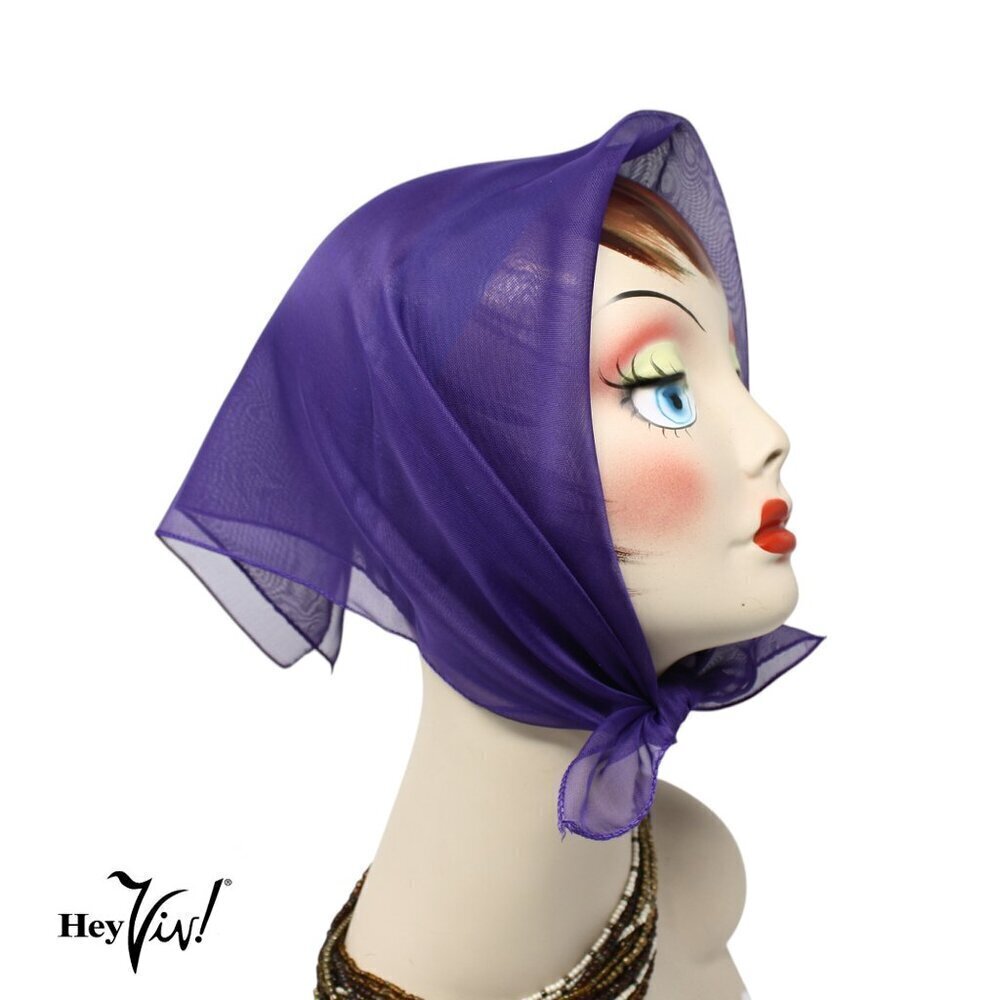 Purple Sheer Chiffon Scarf 50s Style for Head Neck Costume 21" Square - Hey Viv